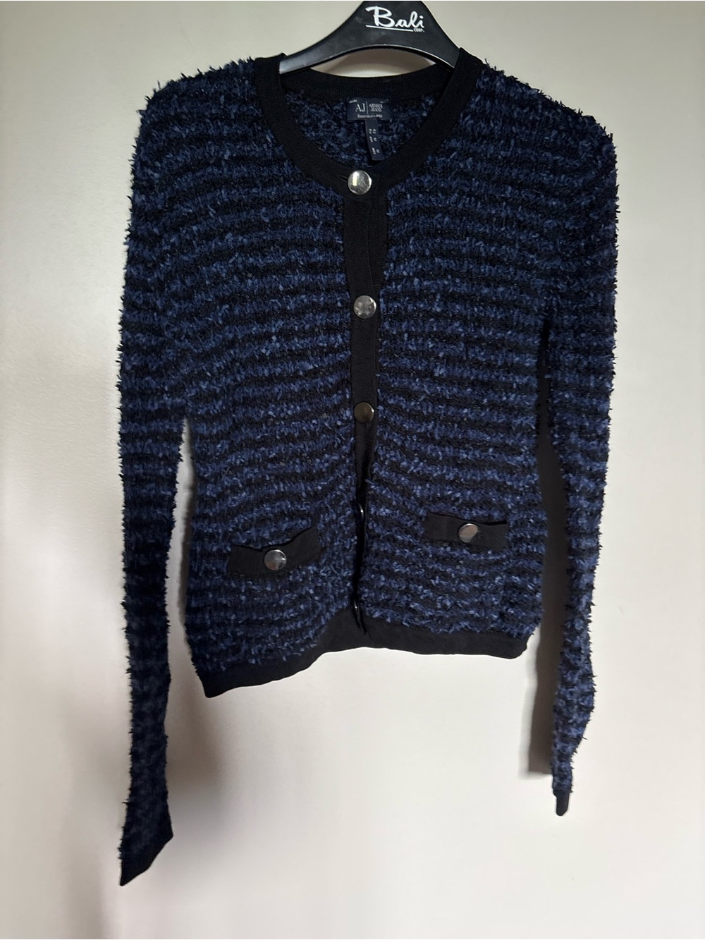 Armani jeans Navy Bouclé Button-Front Blazer Jacket